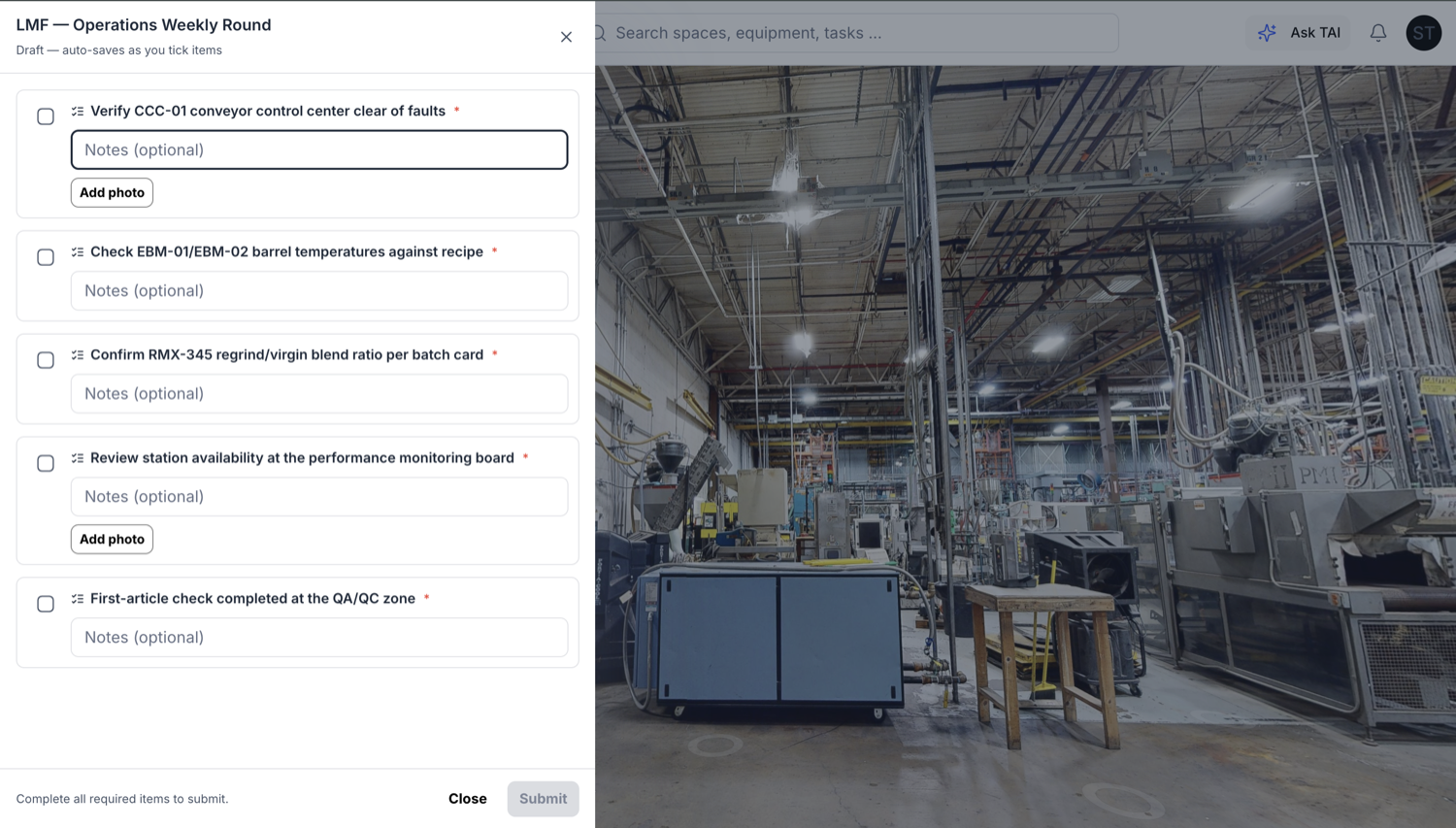 Maintenance checklist with sign-off