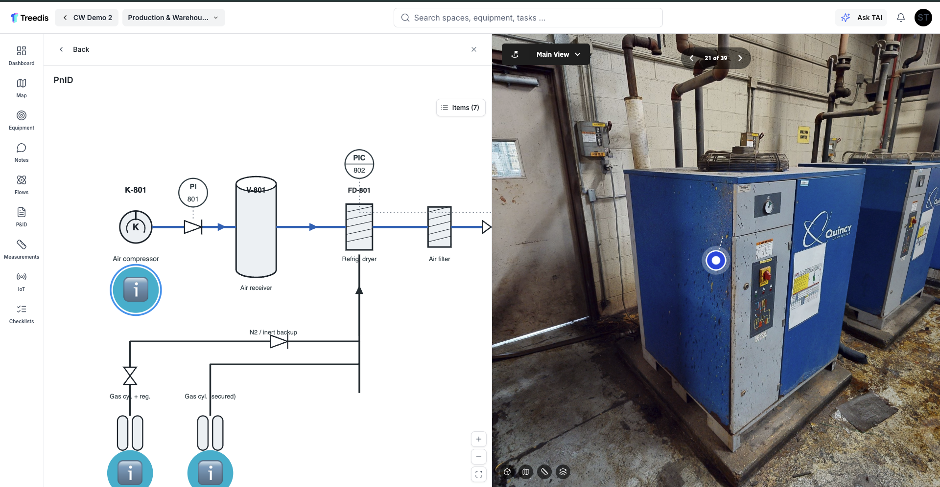 P&ID linked to equipment in the twin