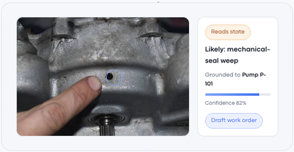 TAI Vision reading a photo of a pump and grounding it to asset P-101